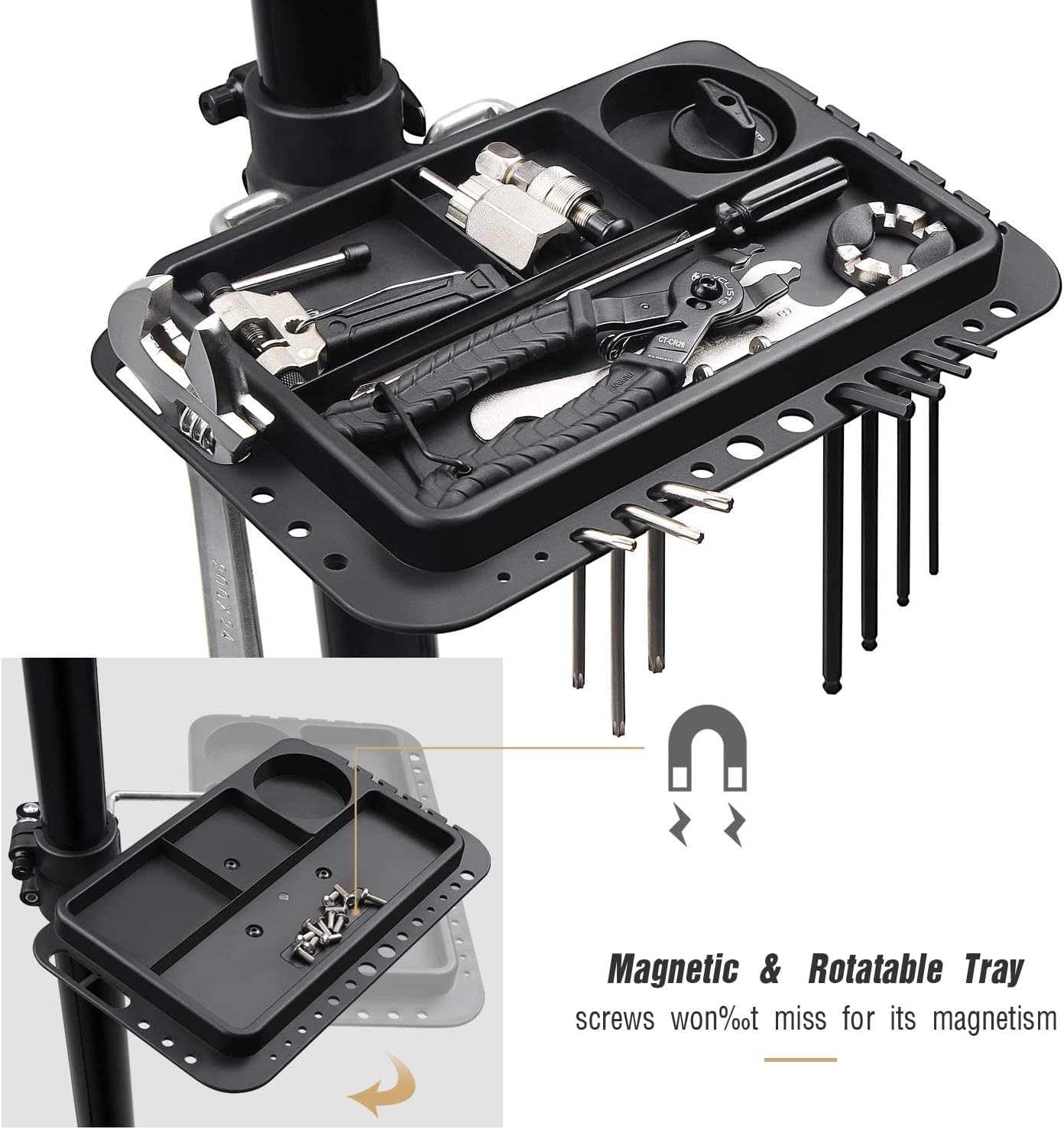 Detalle 2 de CXWXC RS-100 Bike Repair Stand with 360° Clamp and Magnetic Tool Tray