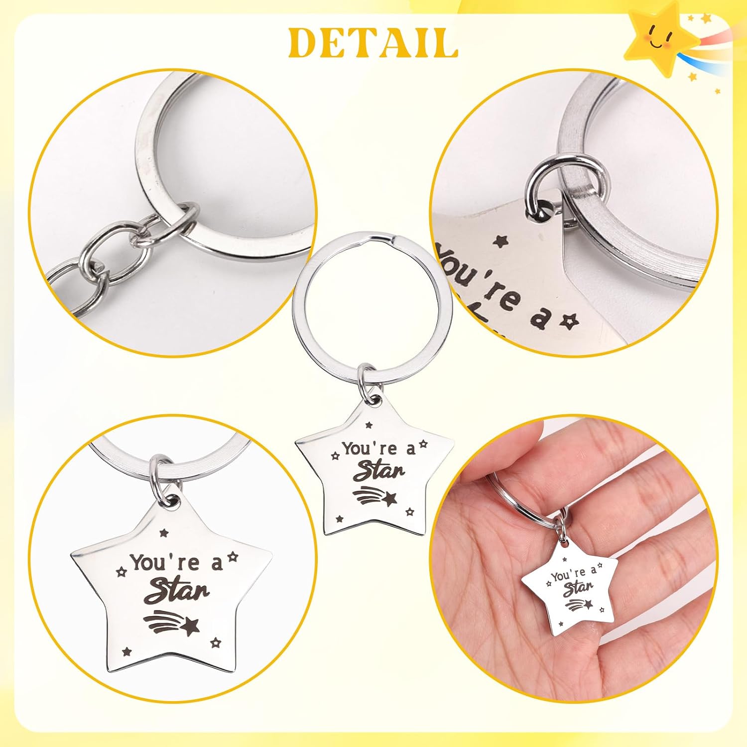 Detalle de GADITIEK 30-Set Gifts for Students from Teachers: Star Keyrings with Encouragement Cards and Organza Pouches