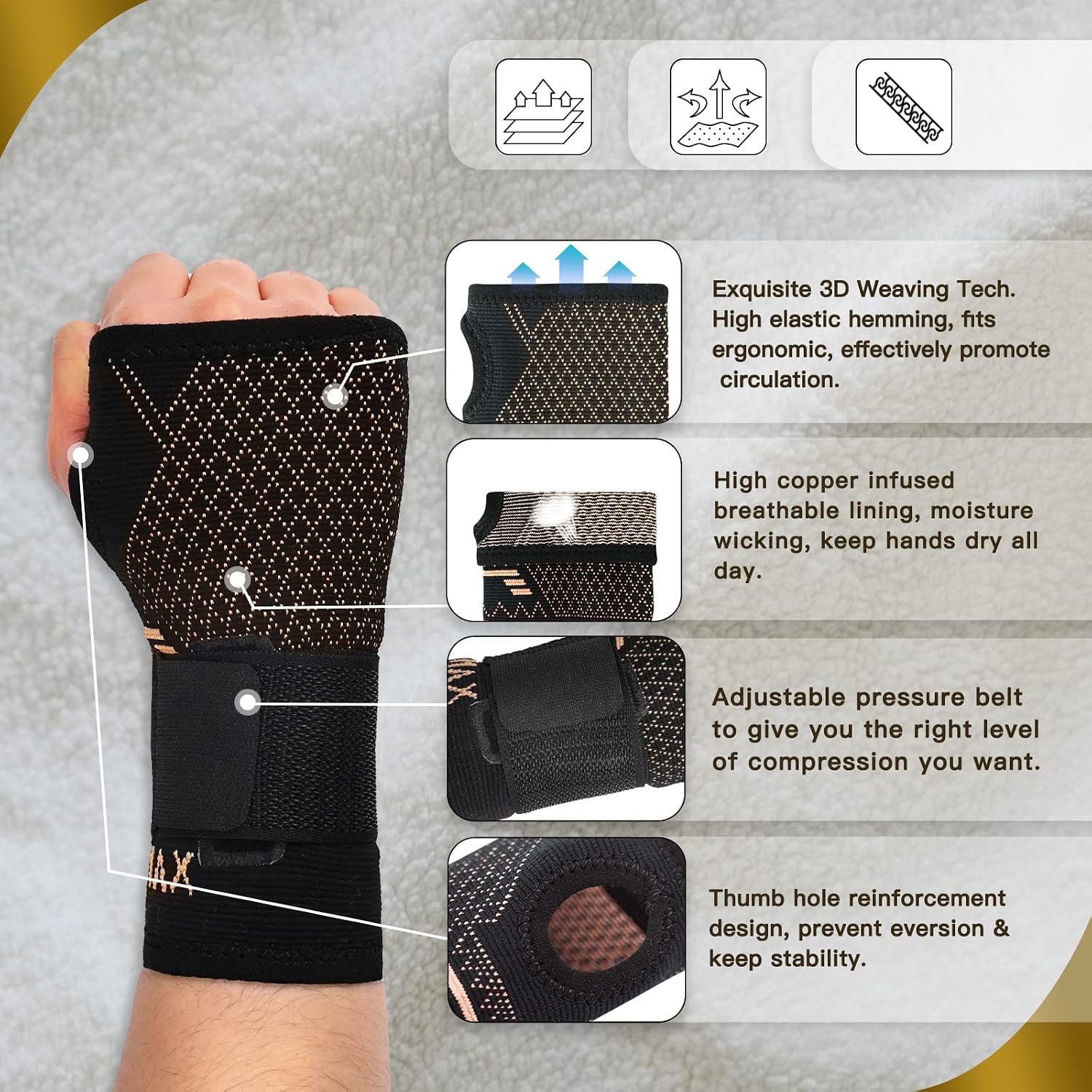 Detalle 2 de INDEEMAX Wrist Support Sleeve – Copper-Infused Compression Pair for Left/Right Hand