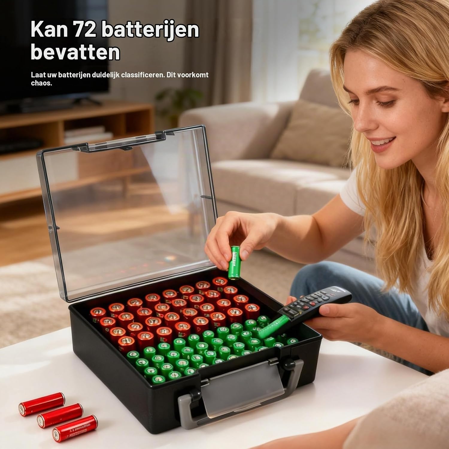 Detalle de HOSPAOP HF72A batterijbox voor AA- en AAA-batterijen, set van 2