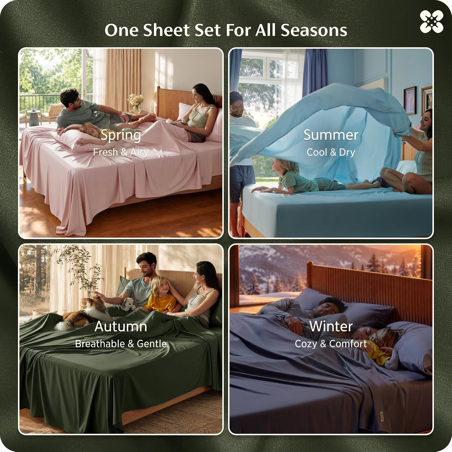 Detalle 2 de Bedsure King Bamboo Rayon Sheet Set, 4-Piece, Olive Green, 16-Inch Pocket