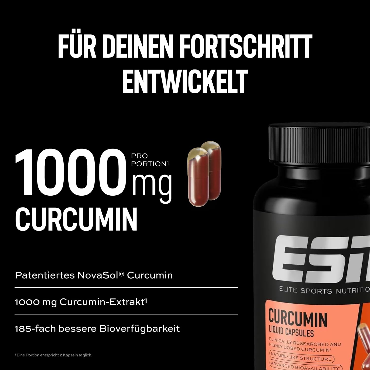 Detalle de ESN Kurkuma Kapseln (Kurkumin) mit 1000 mg Curcumin pro Portion – 60 Kapseln, vegan