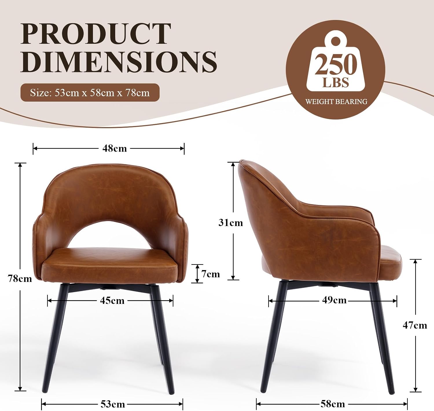 Thumbnail 2 de Chairus Set di 4 Sedie da Pranzo in Ecopelle con Sedia Girevole Imbottita – Marrone