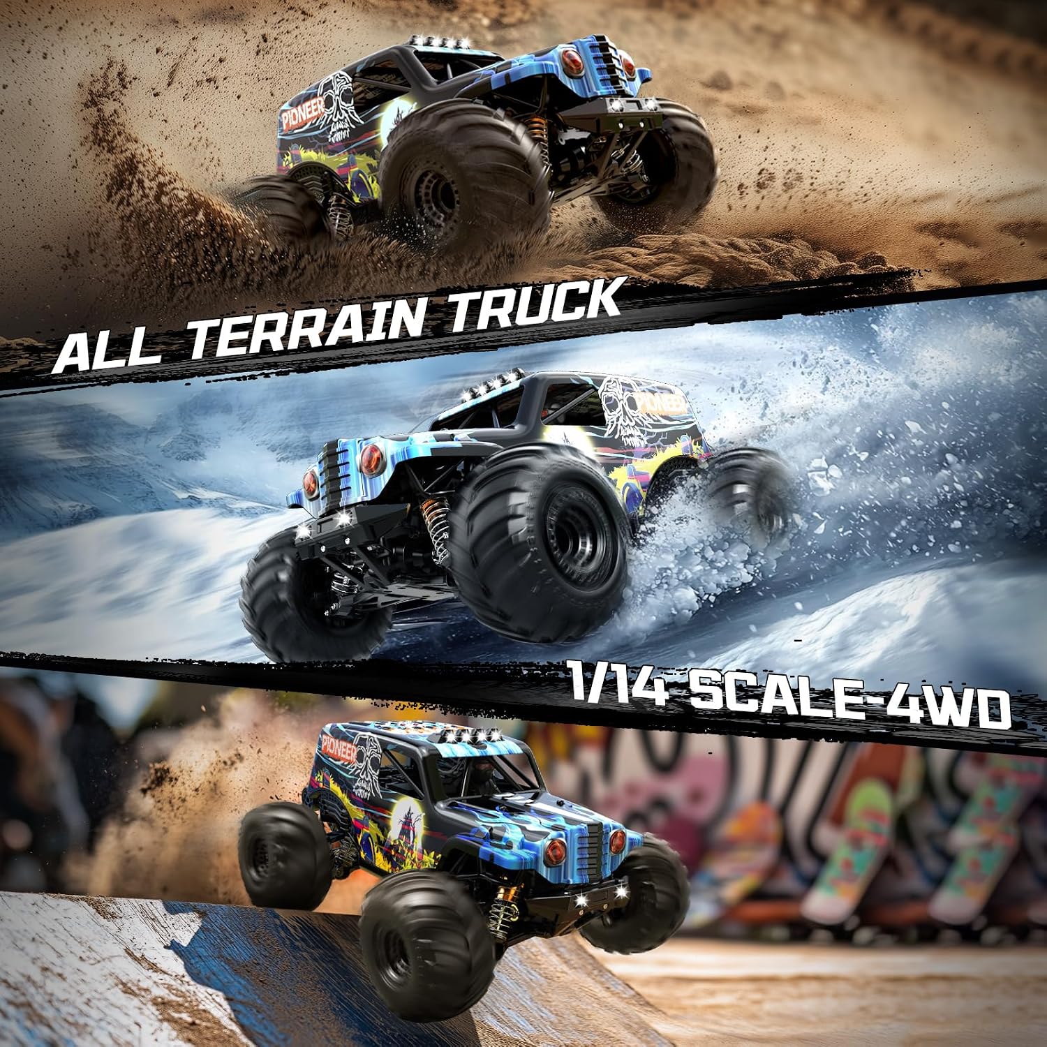 Detalle de Womaqu ferngesteuertes 1:14 RC-Truck 4WD (Brushless, 52 km/h) – mit 2× 2S LiPo, Aufrüstung auf 3S
