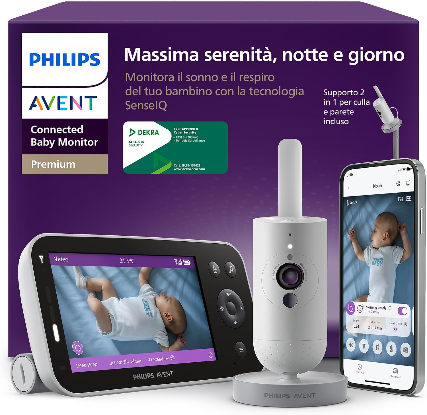 Philips Avent Premium Connected Baby Monitor SCD973/26: monitor per sonno e respirazione con IA e app