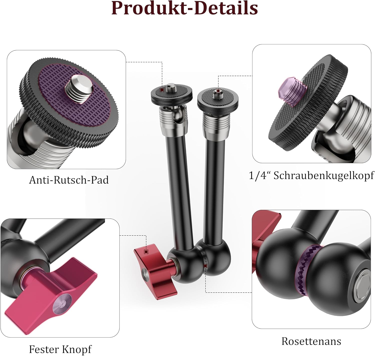 Detalle de HSU Magic Arm mit 1/4"-Schraube – verstellbarer 9,8 Zoll Gelenkarm für SmallRig Cage & Zubehör