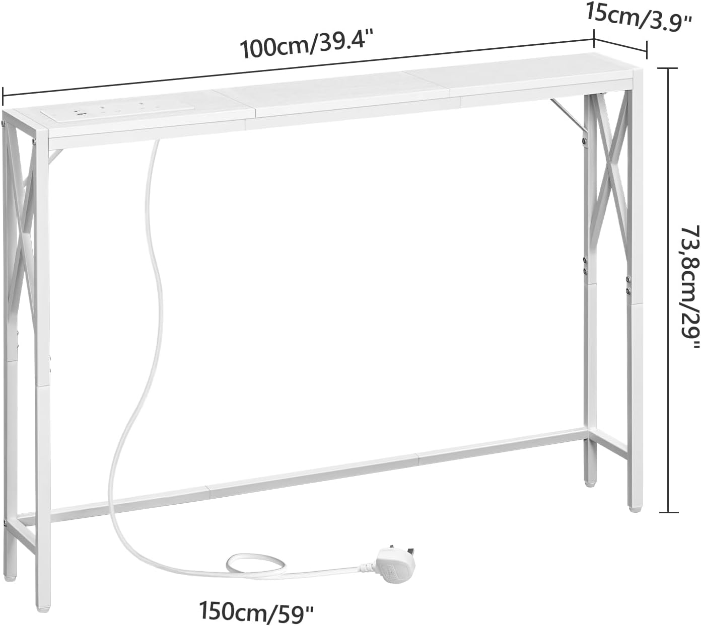 Thumbnail 2 de MAHANCRIS Console Table with Charging Station (100 cm narrow) with USB ports and power outlets, White