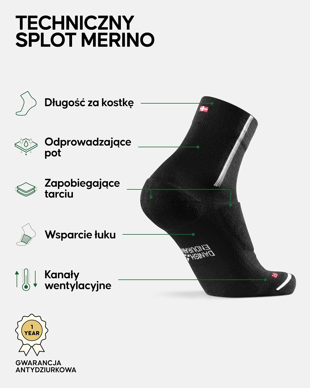 Thumbnail 1 de DANISH ENDURANCE Skarpety do biegania z wełną merino, amortyzowane, 2-pak