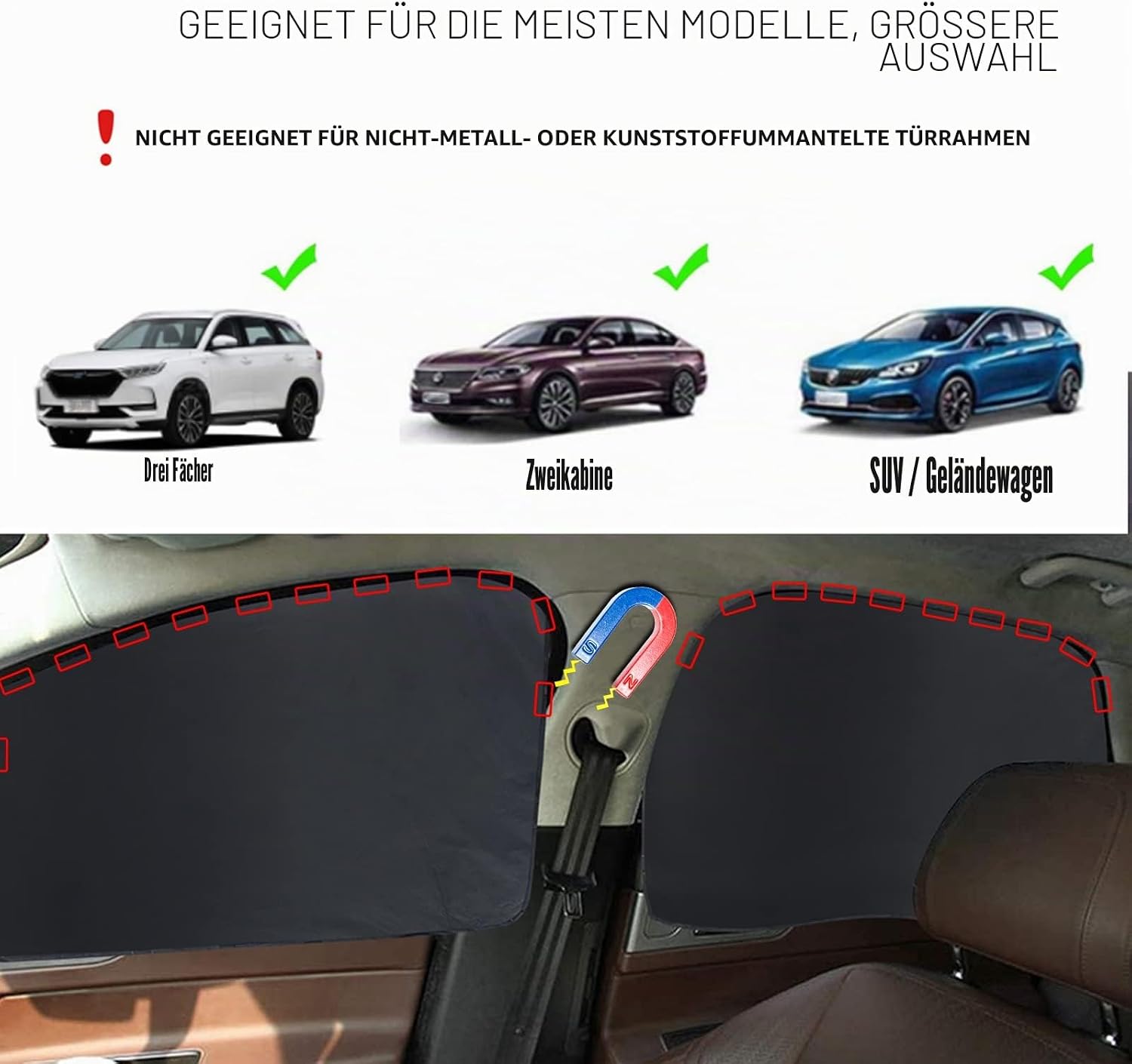 Detalle 2 de XCBYT Magnetischer Sonnenschutz Auto MSK02 – 4 Seitenfenster Verdunkelung, 80x50 cm