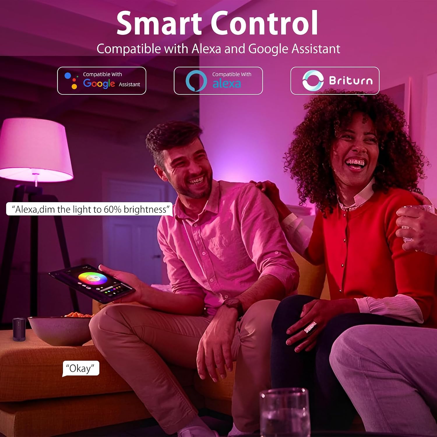 Detalle de Tenmiro H6001 Smart A19 LED Bulbs, 9W, 800 lm, Multicolour, E26