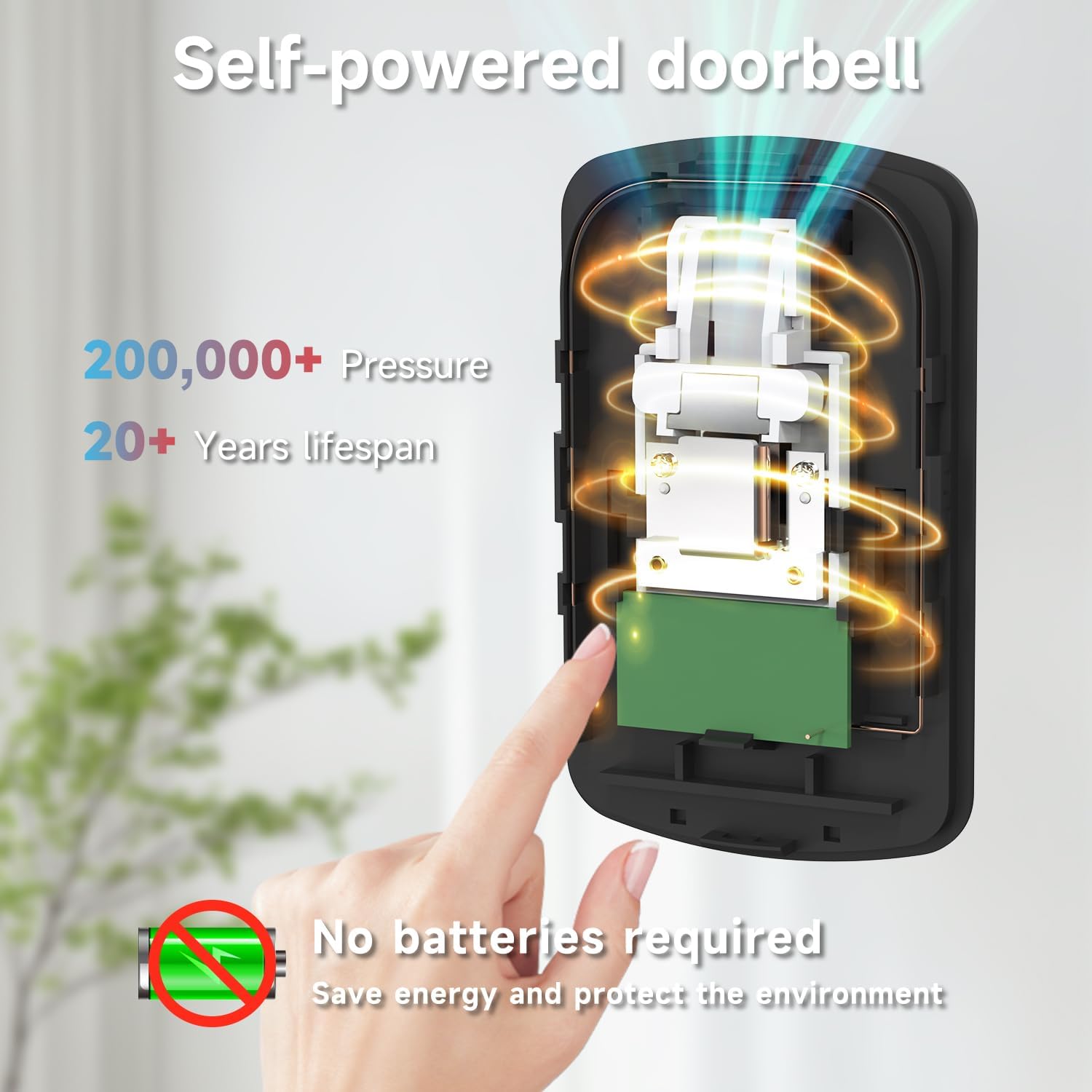 Thumbnail 1 de ZLinkStar self-powered wireless doorbell kit (black) with 1 transmitter and 2 receivers, IP65, 38 chimes, 5-volume levels, up to 1300 ft range
