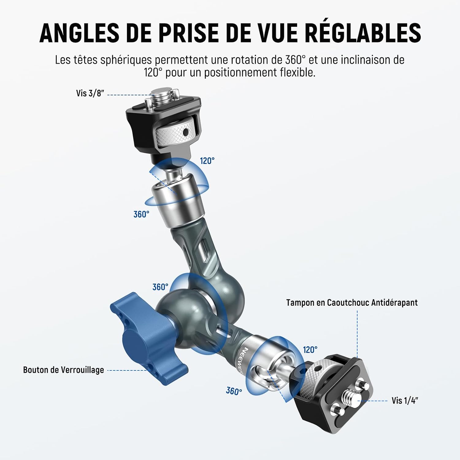 Thumbnail 2 de NEEWER Bras Magique Articulé 7" UA082 — support d’écran et accessoires photo/vidéo avec montage 1/4" et 3/8