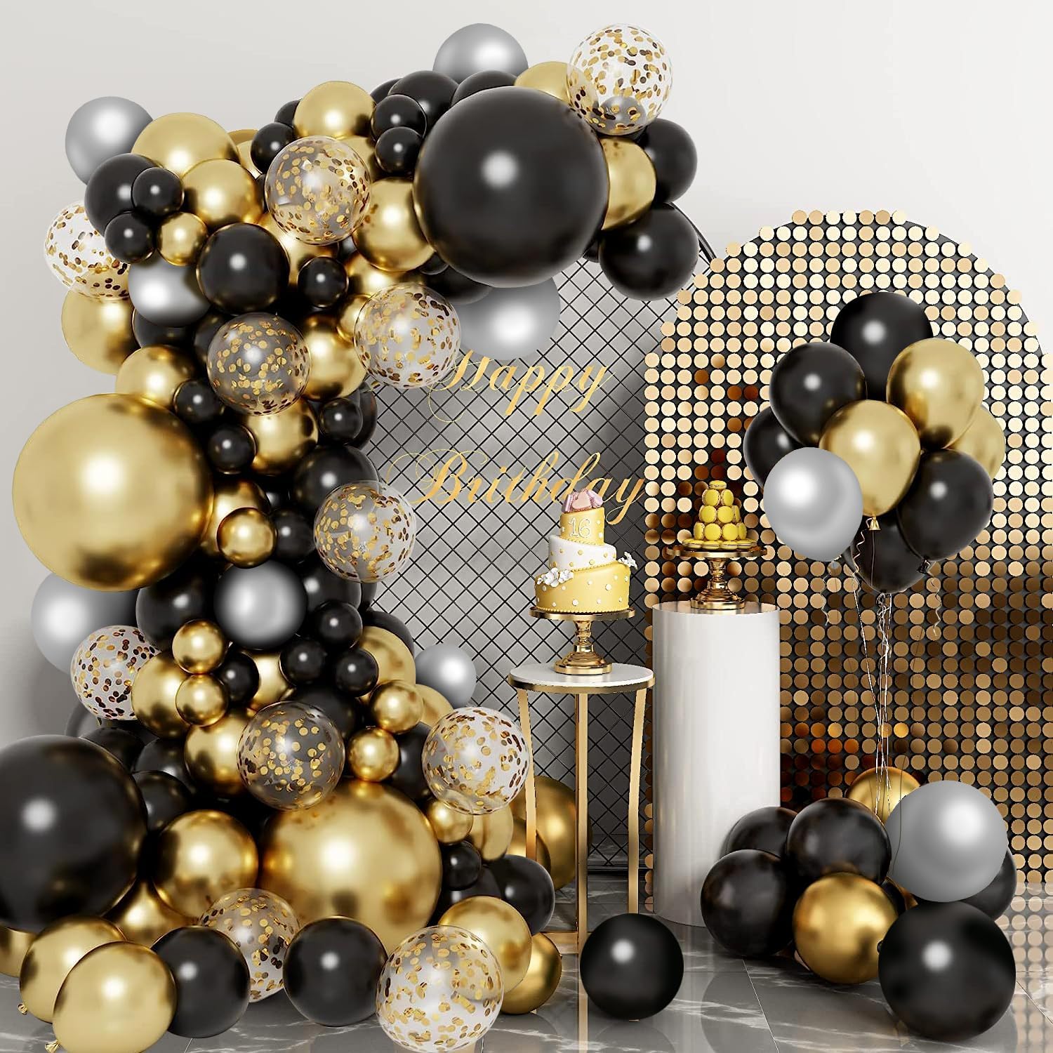 Detalle de Jstzdq 135 Pcs Black & Gold Balloon Arch Kit – Party Decor Set