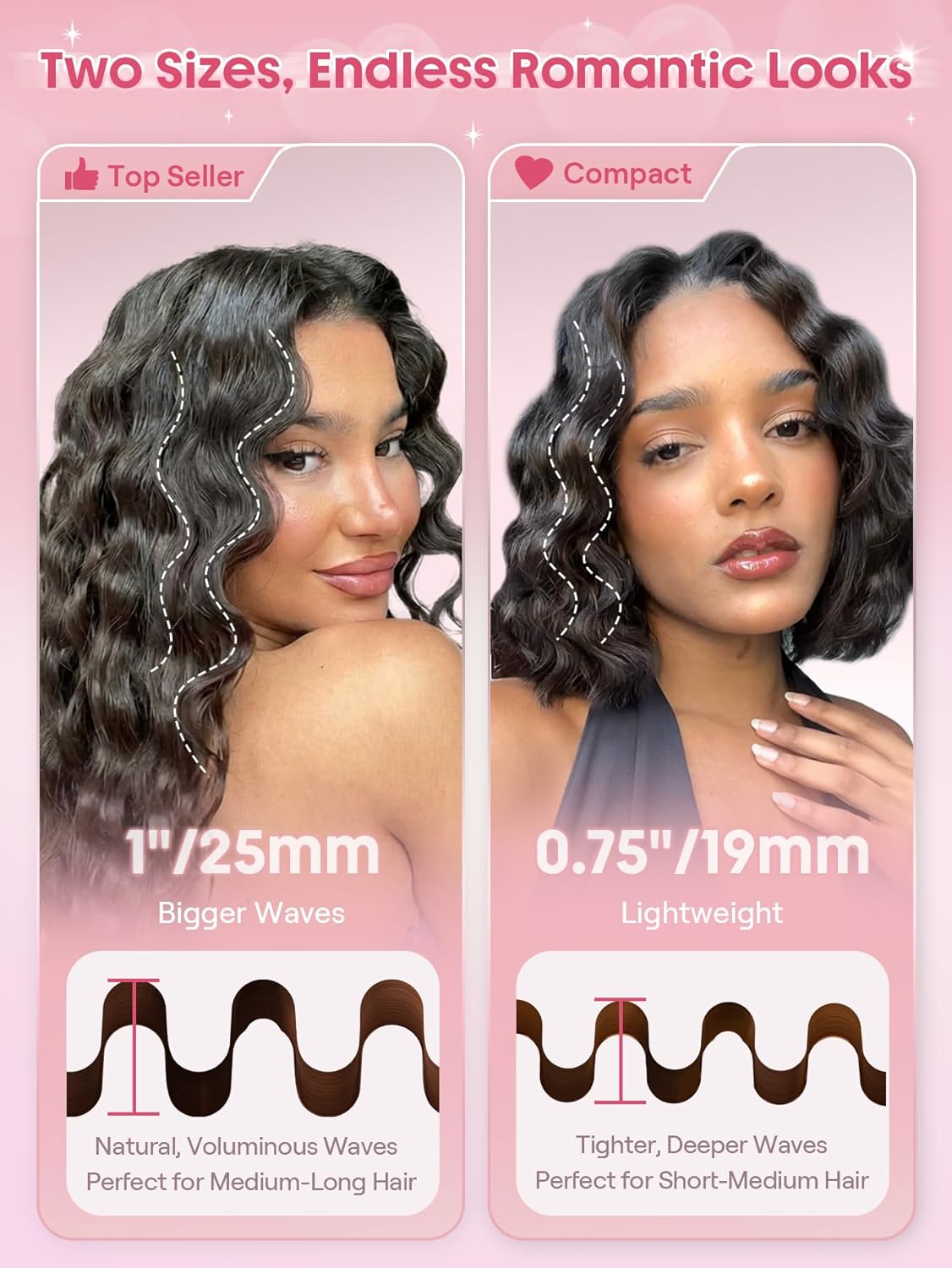 Detalle de Sheglam Cupid’s Charm Beach Babe Welleneisen (2 Barrel, 25 mm) mit Smart-Timer, 130–210 °C & Dual Voltage