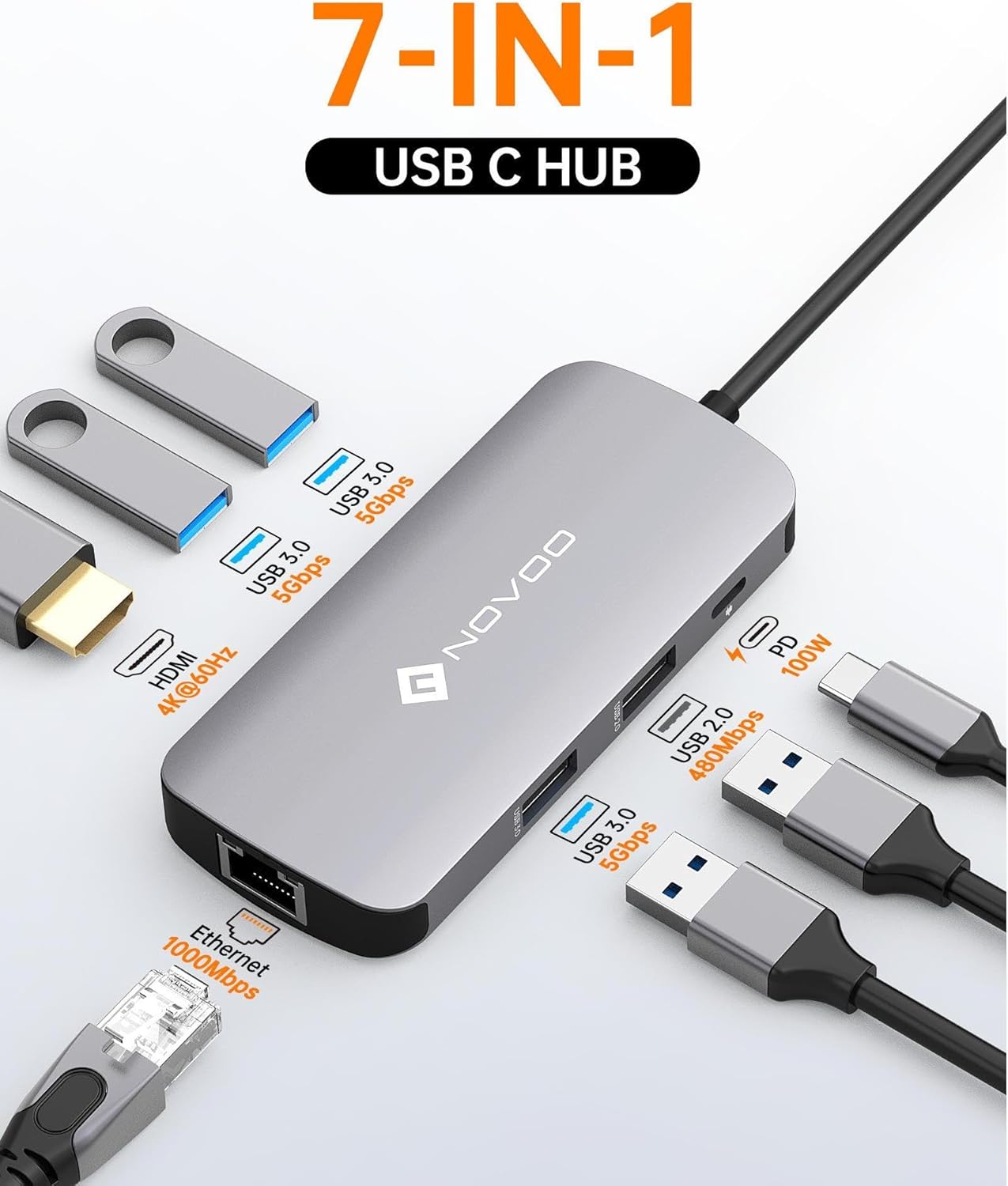 Thumbnail 1 de NOVOO USB-C Multiport Hub 7 in 1