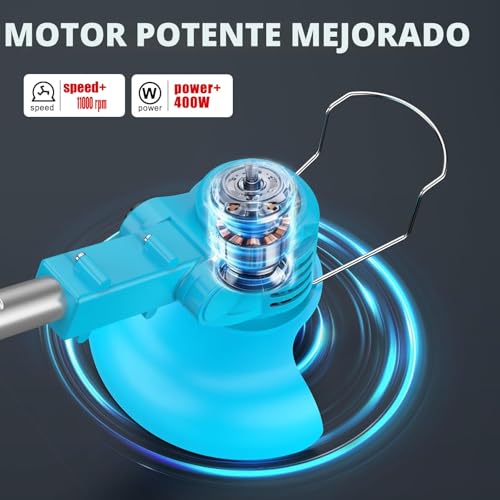 Detalle de Desbrozadora a batería 21V Leeikoo: kit completo con 2 baterías de 2.0Ah y cuchillas metálicas