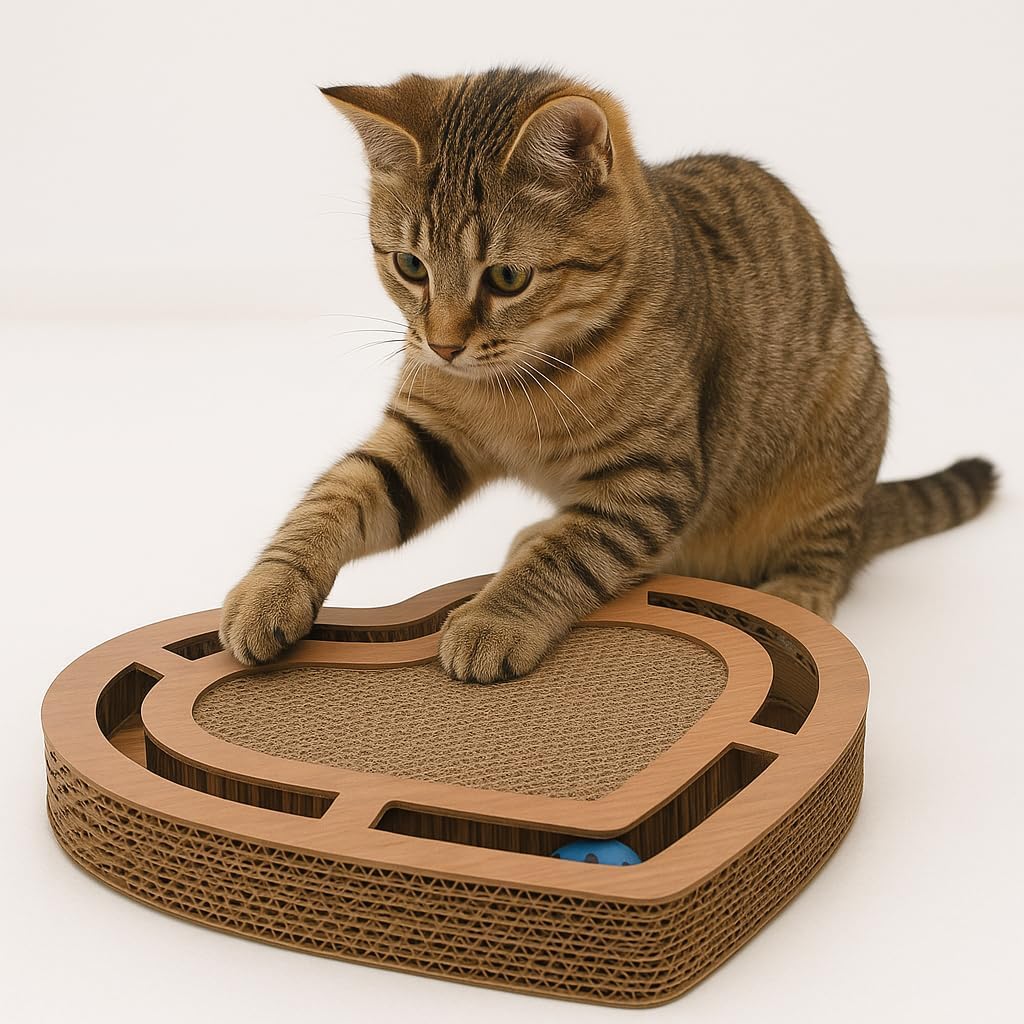 Thumbnail 6 de Katzenspielzeug Kratzspielzeug Beli Dreieck braun (20 x 24,5 x 24,5 cm) mit Katzenminze und 2 Glöckchenbällen – recycelbarer Karton