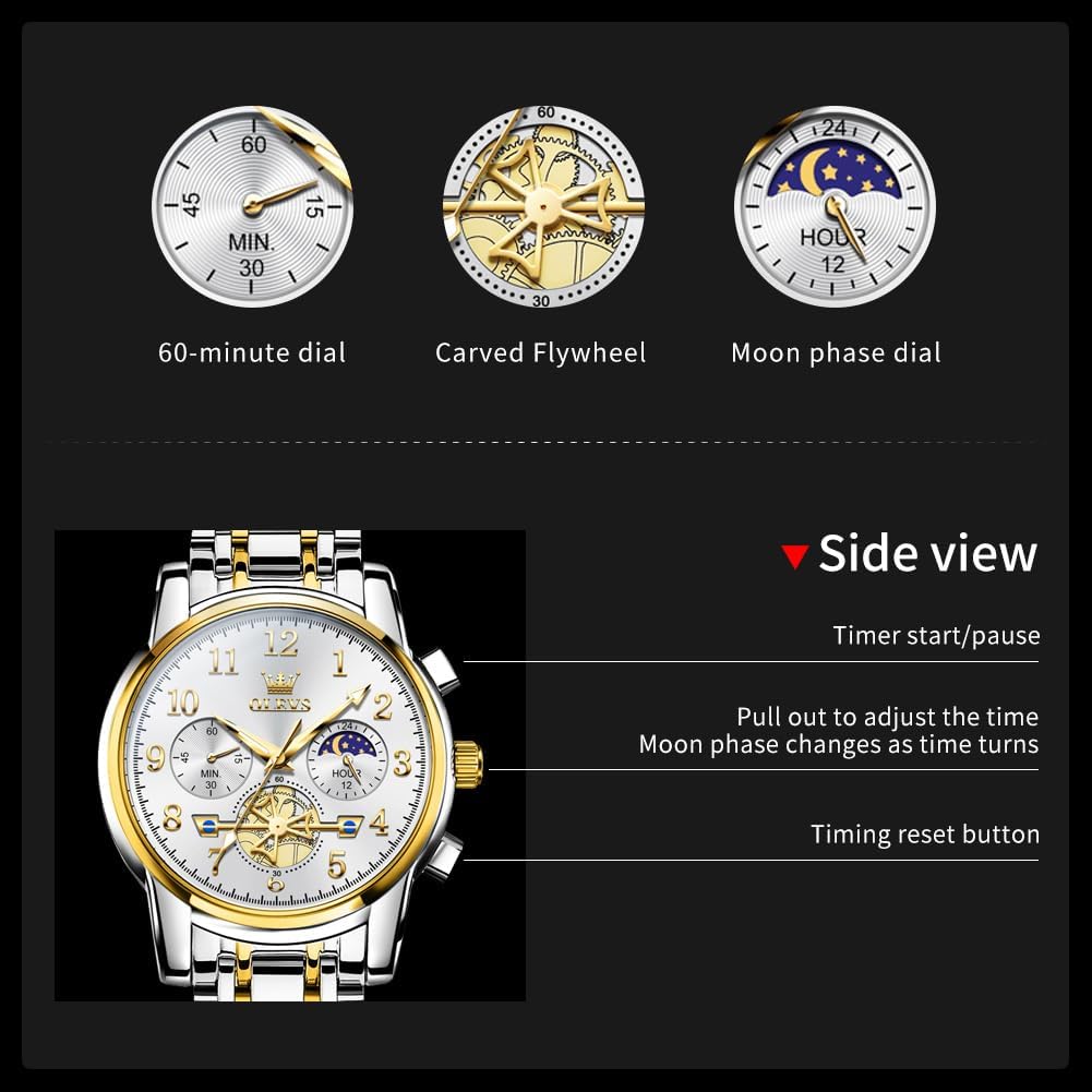 Thumbnail 6 de OLEVS YKS-S-G2900GJ-JJB-CA Men's Chronograph Watch, Stainless Steel, Large Dial