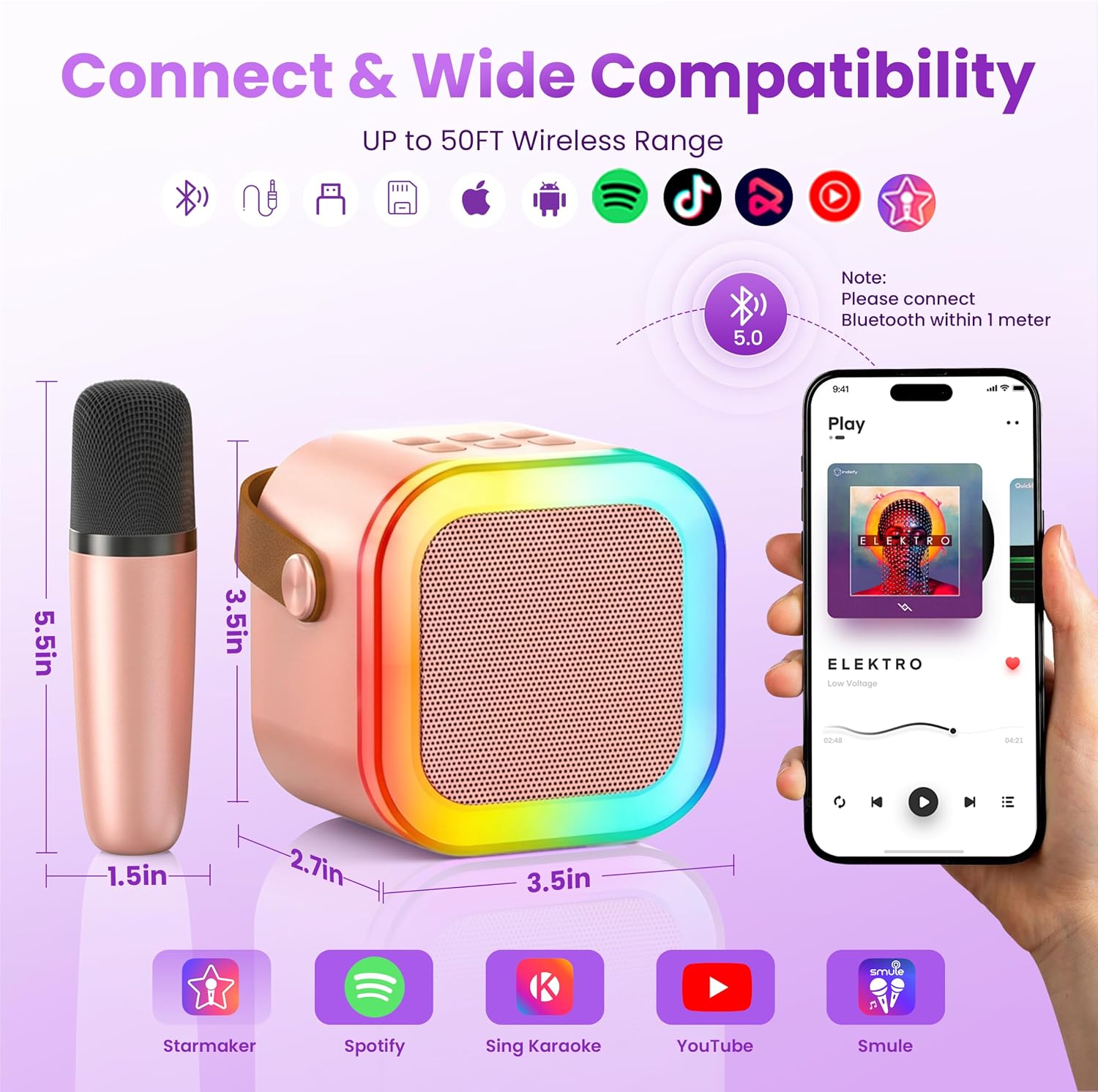 Detalle de Mini Karaoke Machine: Portable Bluetooth Speaker with 2 Wireless Microphones
