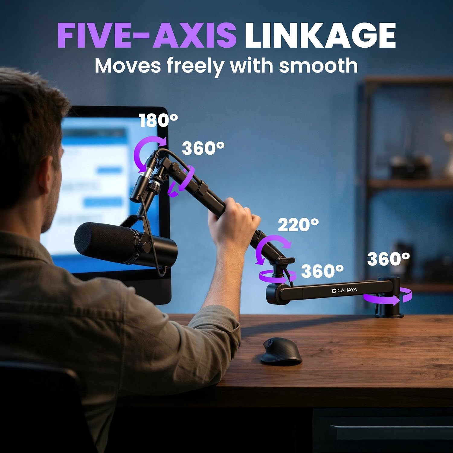 Detalle de CAHAYA US-CMC0500 Low-Profile Desk-Mount Mic Arm, 5.5 lb Capacity