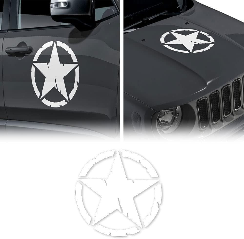 4R Quattroerre.it 17112 Adesivi Stella Army Militare per Jeep Renegade – Diametro 33 cm, Bianco (2 pezzi)
