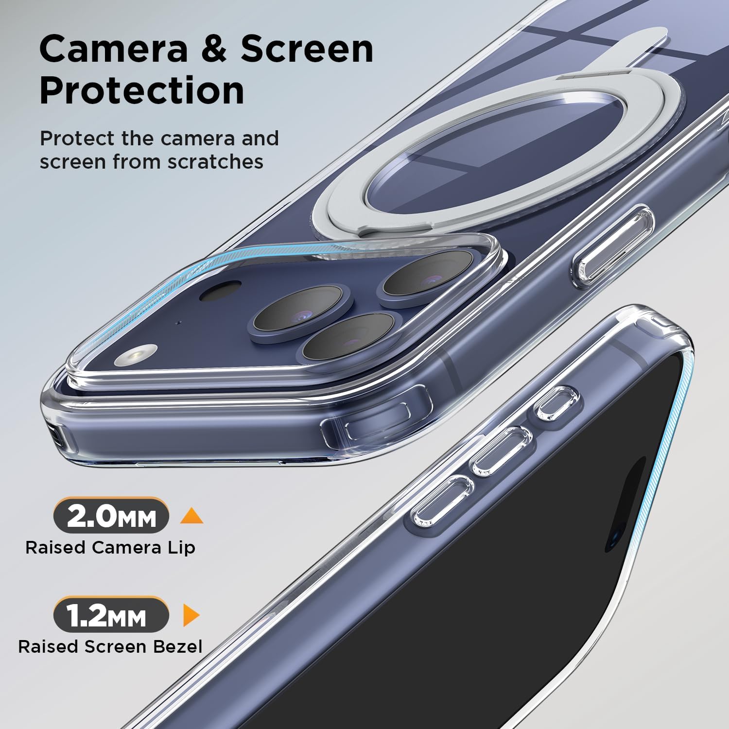 Thumbnail 6 de SURPHY Magnetic Case for iPhone 17 Pro Max with 360° Rotatable Stand & Ring – Clear Matte, Shockproof