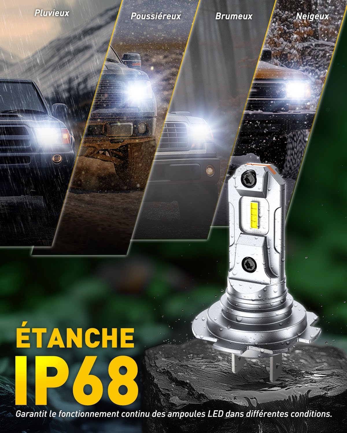 Detalle de AUXITO Ampoule H7 LED Ultra Puissante 6500K – Lot de 2, 36000LM, IP68, Plug & Play