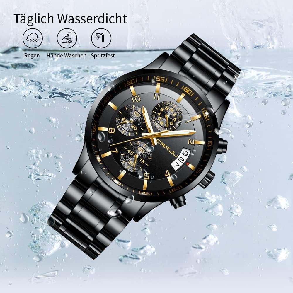 Detalle de CRRJU Herren Uhr – wasserdichtes Chronographen-Modell mit Edelstahlarmband und Datum, blaues Zifferblatt