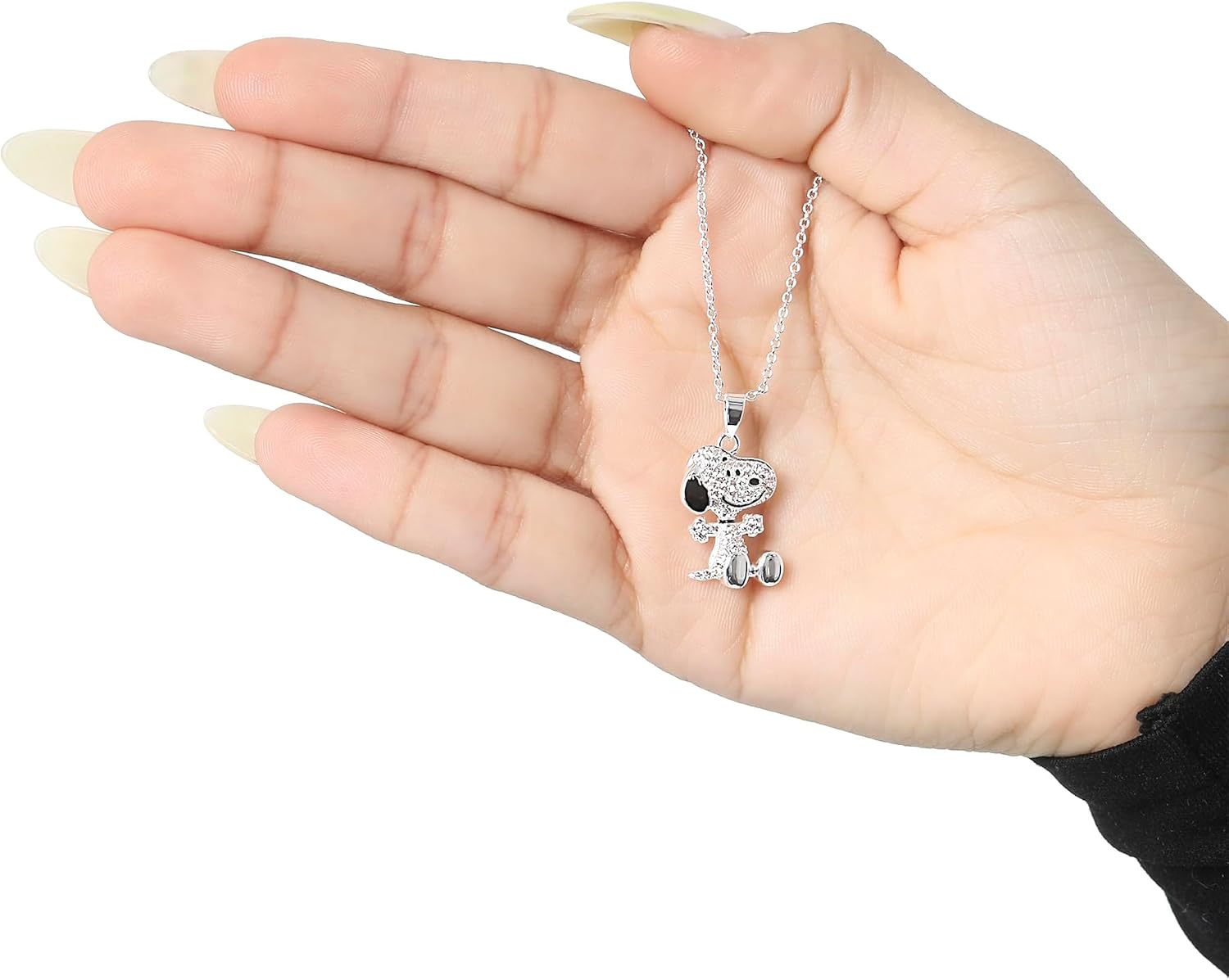 Detalle de Peanuts Collana Snoopy donna con licenza ufficiale – collana placcata argento 45 cm con ciondolo Snoopy 3D