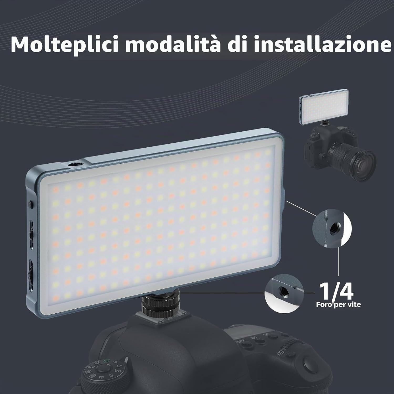 Detalle de ENEGON 4000mAh Luce Video LED 2500K-9900K Bicolore: illuminazione compatta e ricaricabile per foto e video