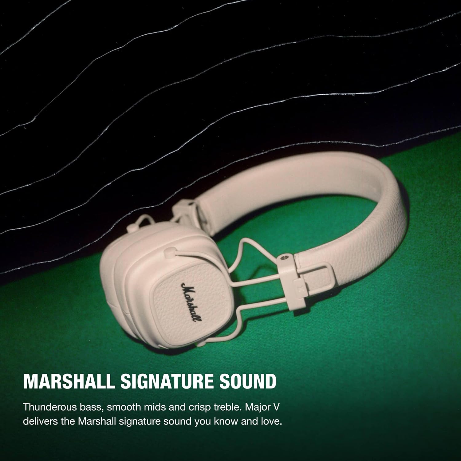 Detalle 2 de Marshall Major V Wireless On-Ear Headphones, Cream, 100+ Hours, Bluetooth 5.3