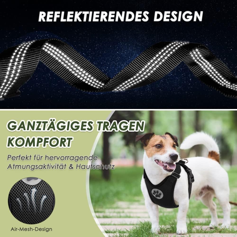 Detalle de SlowTon Hundegeschirr mit Sicherheitsgurt fürs Auto (Schwarz, XXXS) – atmungsaktives Latex-Netzgewebe