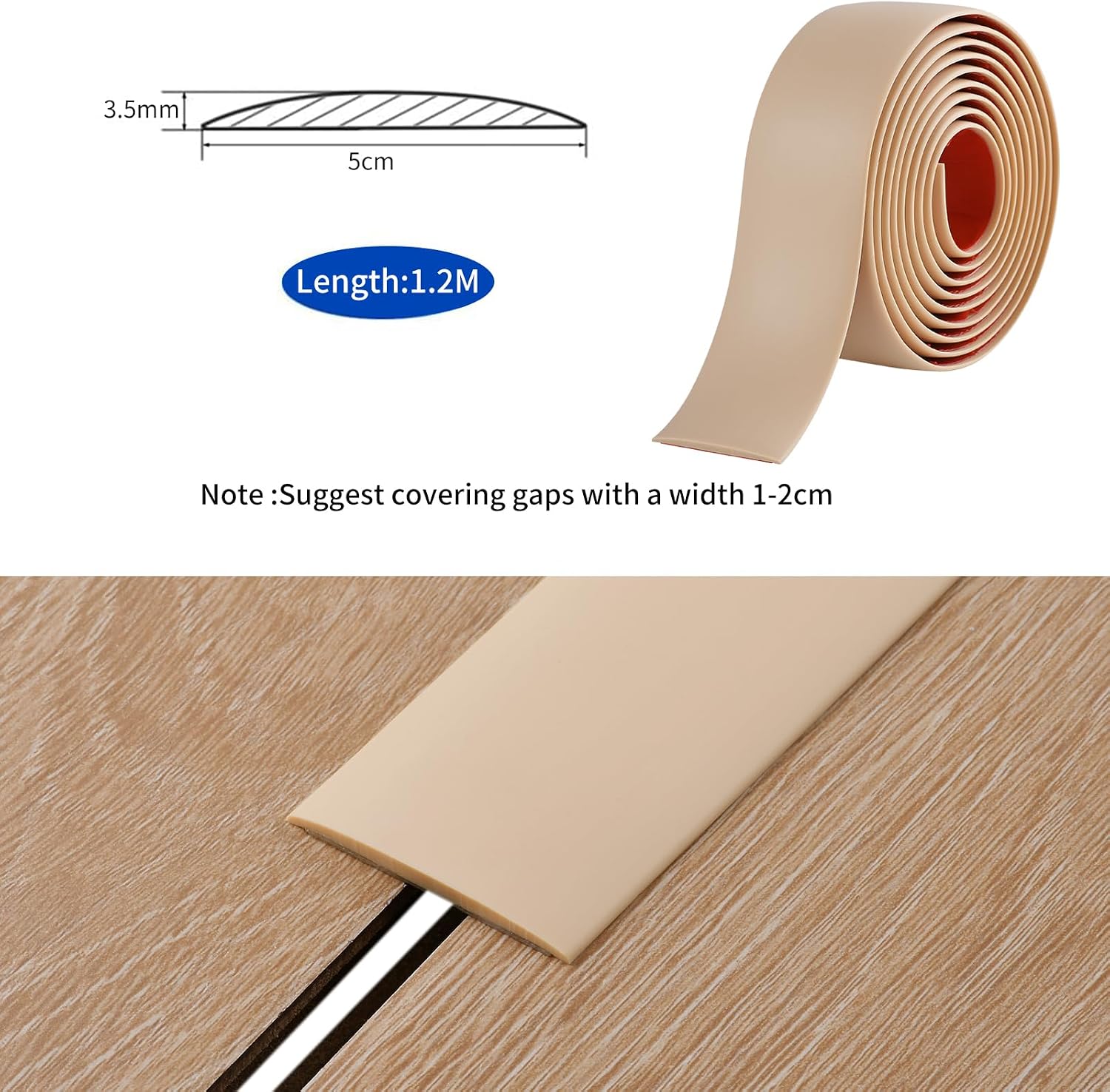 Detalle de Zayejod py926 PVC Floor Transition Strip, 1.2m Self-Adhesive, Yellowish Beige