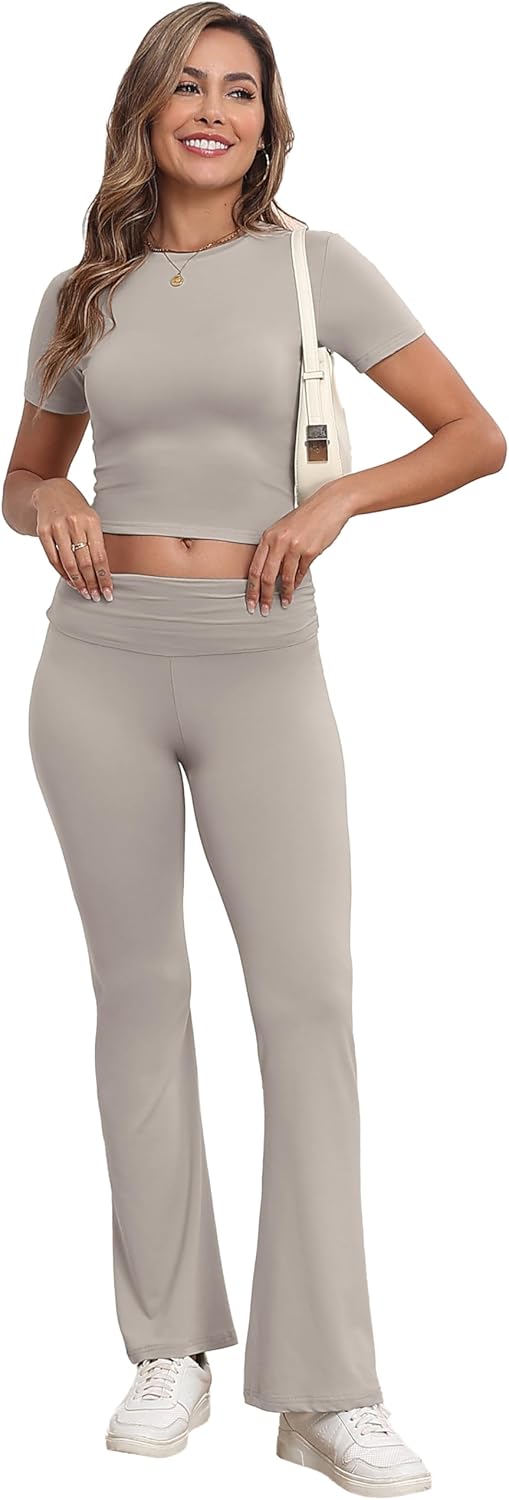 Thumbnail 3 de IWOLLENCE loungewear set for women: short sleeve crop top and wide-leg trousers co-ord