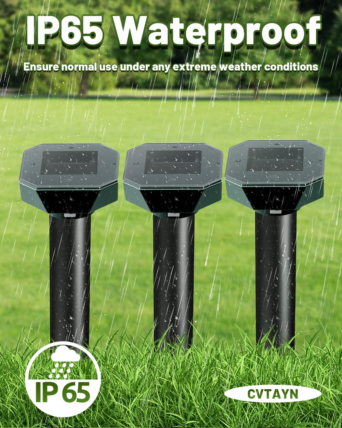 Detalle 2 de Cvtayn Solar-Powered Ultrasonic Pest Repellent Stakes, IP65, 4-Pack