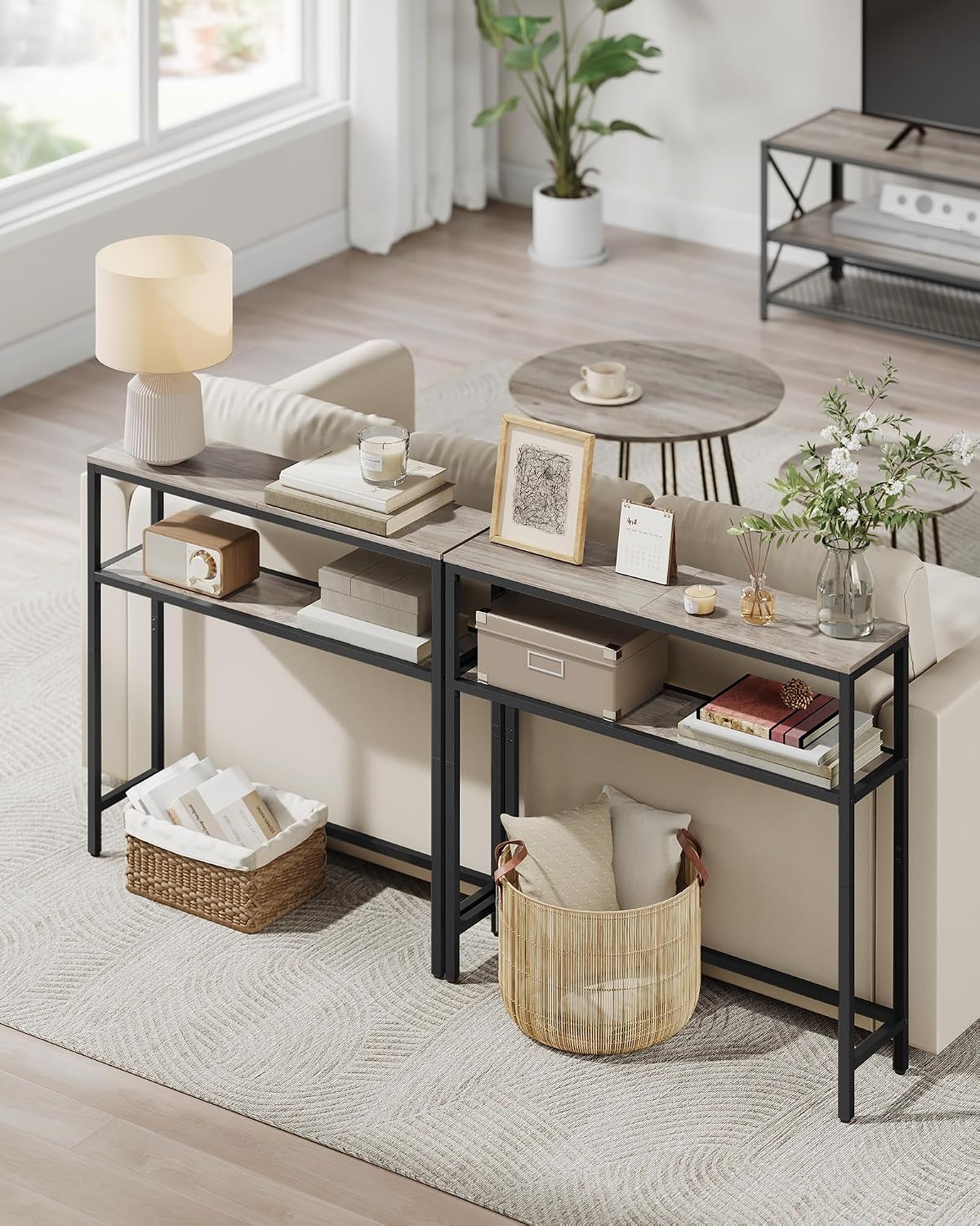 Detalle 1 de VASAGLE BARNET LNT130K02V1 – konsola 20 cm z dwiema półkami, szarobeżowa