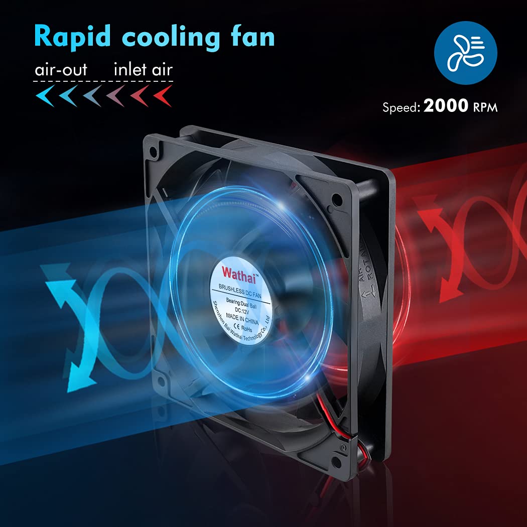 Detalle de Wathai 120x25 mm Lüfter im 2er-Pack – 12V Hochleistungs-DC Lüfter mit Sleeve Lager