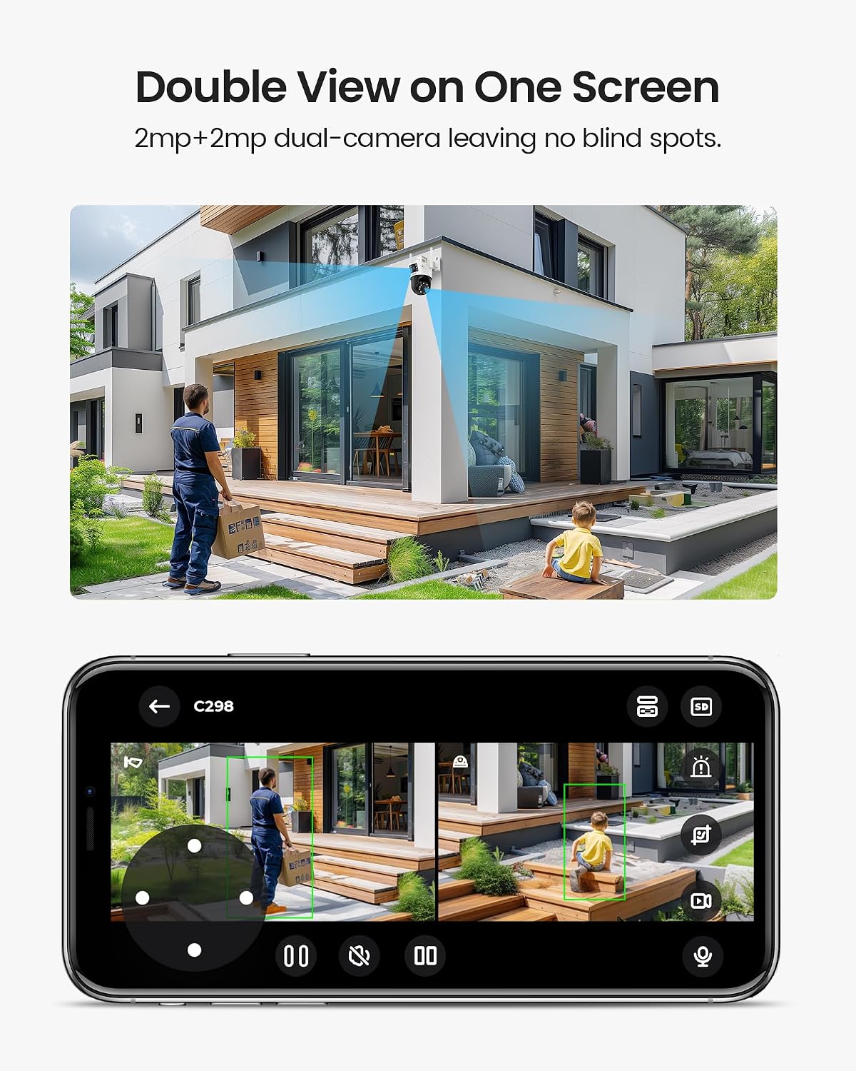Detalle de ZOSI Cámara de Vigilancia WiFi Doble Lente 2MP