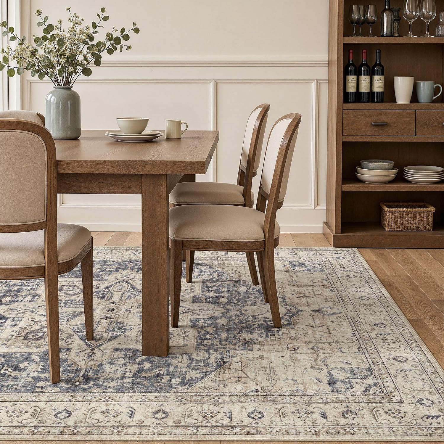 Thumbnail 5 de Tortania Area Rug Living Room Rugs 10x14 Washable Boho Rug (Cream Blue)
