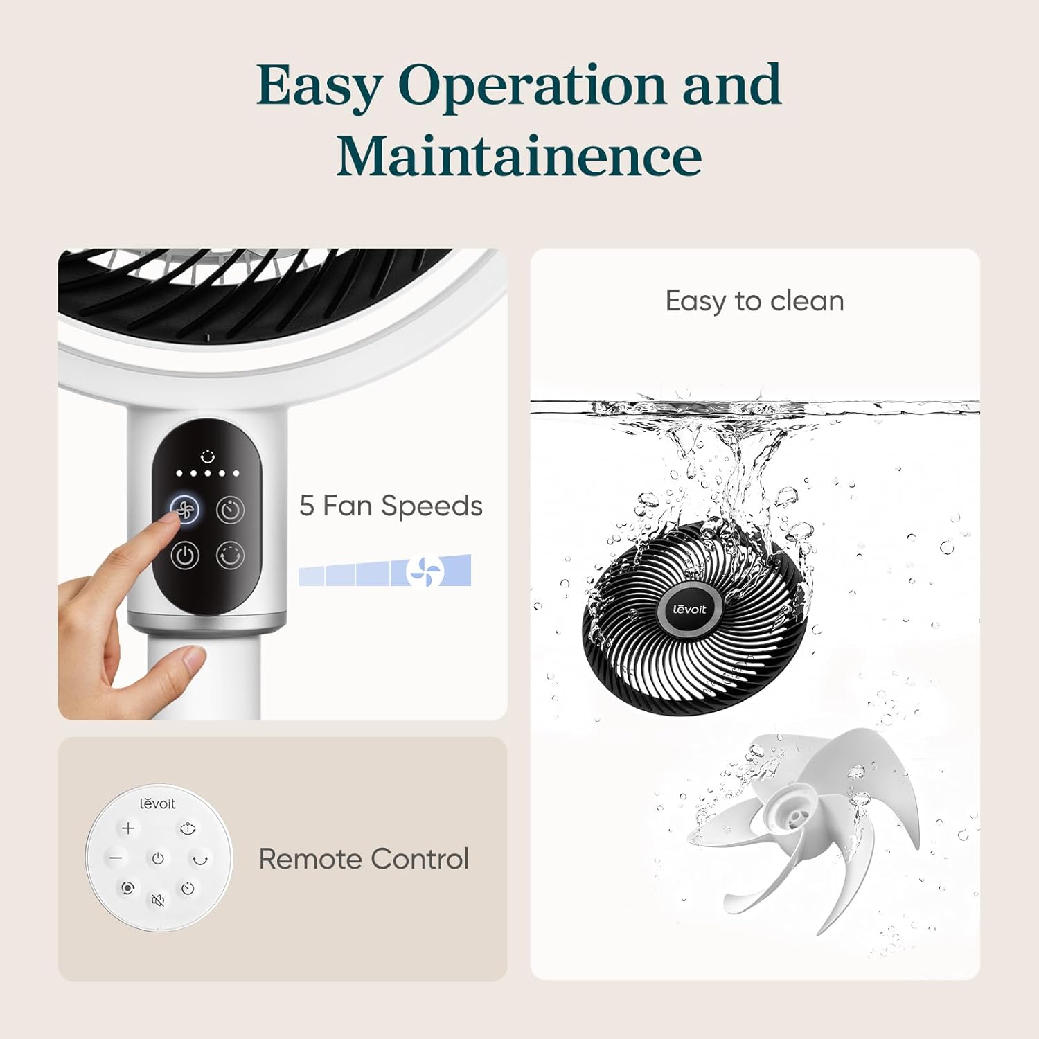 Detalle 2 de LEVOIT Standing Fan for Bedroom – Ultra-Quiet DC Pedestal with 1024 CFM, 90° Oscillation and Remote