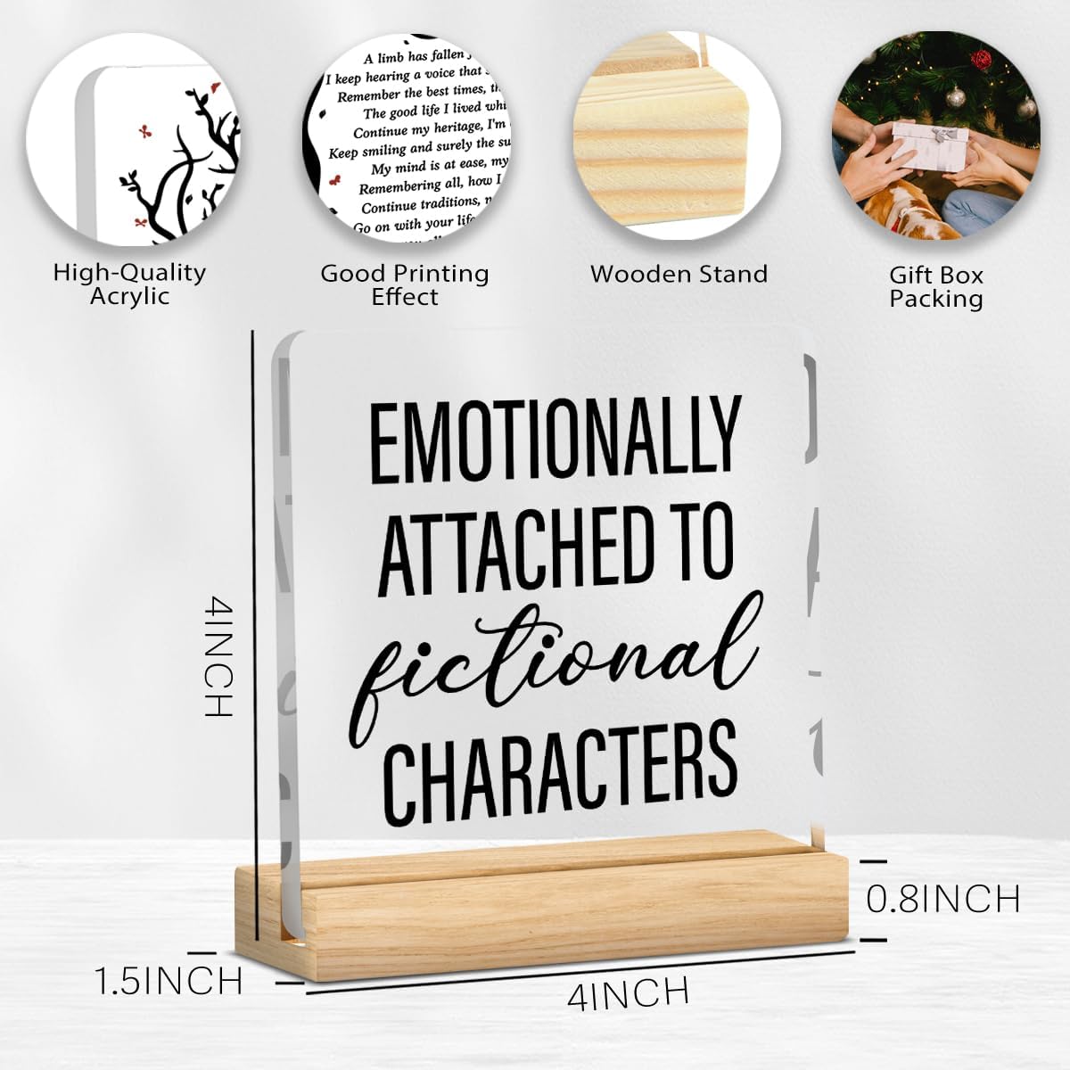 Detalle 2 de XFW Book Lover Acrylic Desk Sign, 4 x 4 Inch Bookish Decor