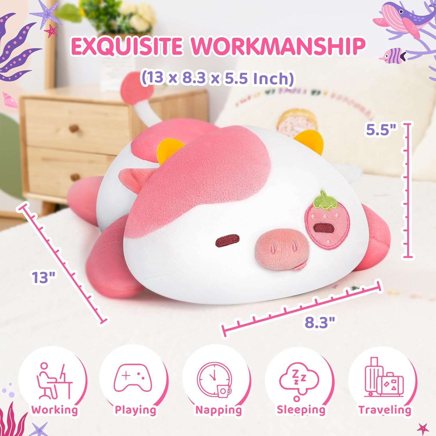 Detalle 2 de Mewaii Peluche Mucca Fragola 33 cm
