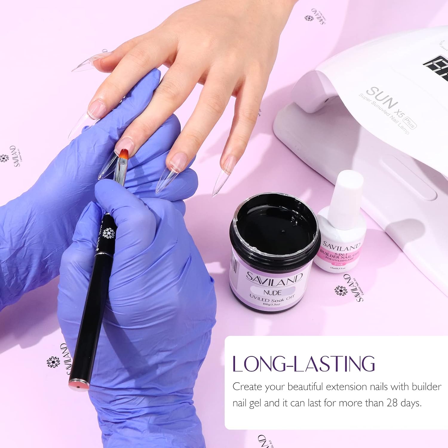 Thumbnail 1 de Kit Saviland Gel Construction UV : gel clair & nudes, pinceau, lime et 100 chablons