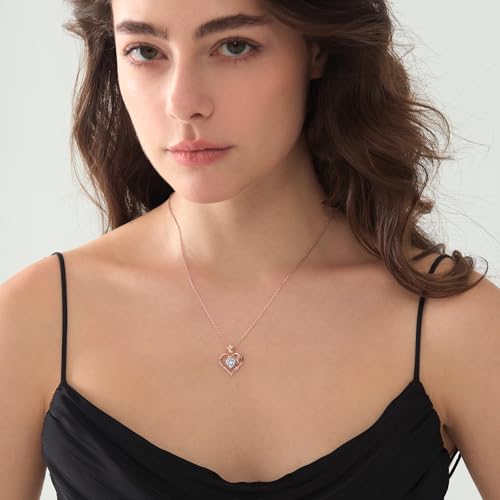 Thumbnail 1 de JACUPO 1.2CT Rose Heart Necklace for Women I LOVE YOU
