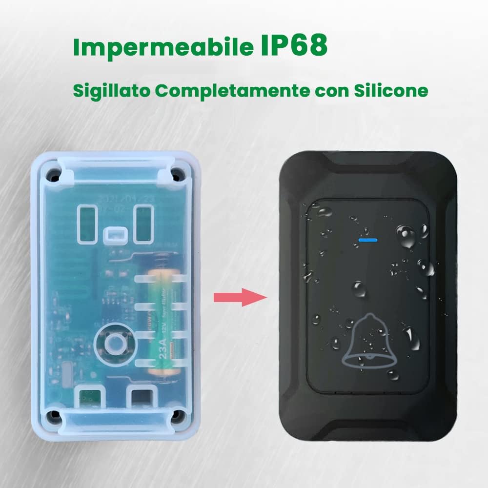 Thumbnail 2 de YYQ Campanello Senza Fili da Esterno IP68 con Grande Altoparlante – 2 Trasmettitori e 2 Ricevitori