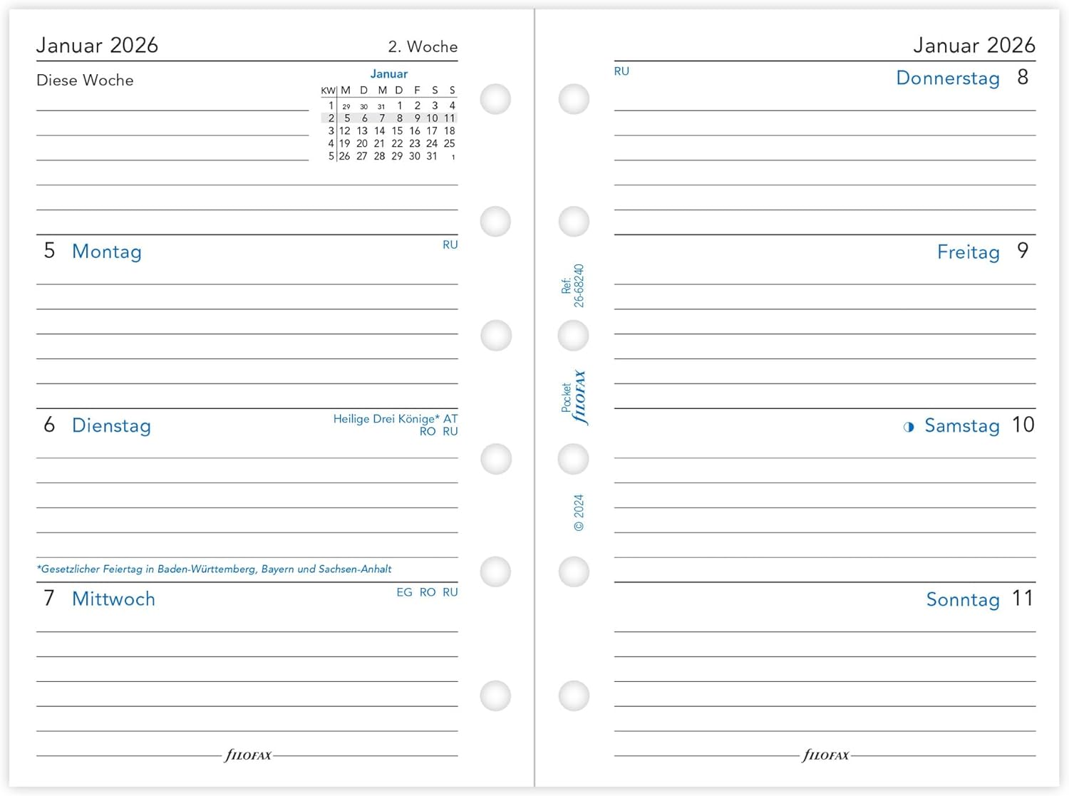 Thumbnail 1 de Filofax Agenda 2026 de poche — 1 semaine sur 2 pages, format vertical, allemand