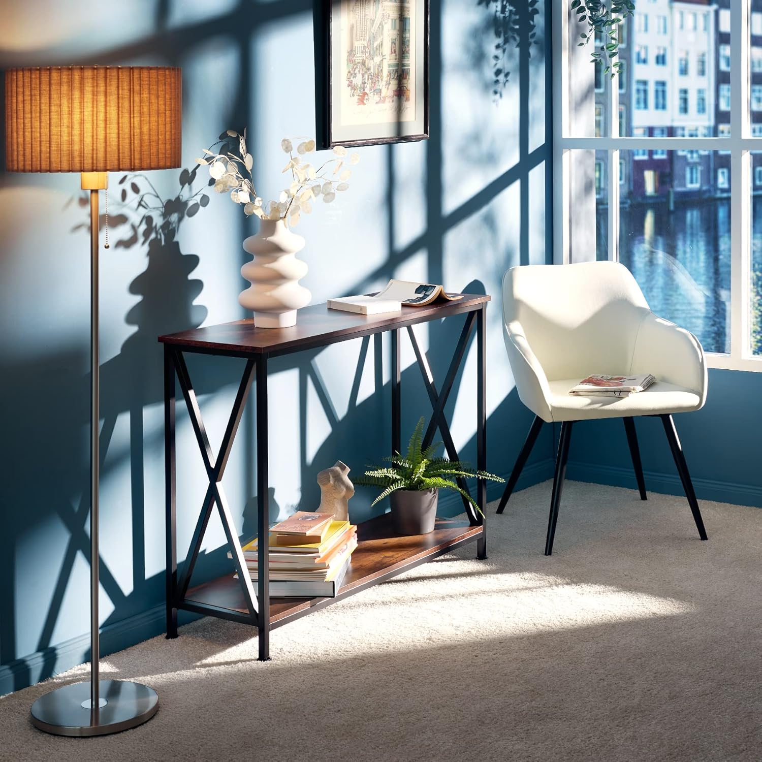 Detalle 2 de TecTake® Mesa Consola Recibidor Estilo Industrial Acero Madera 🪵