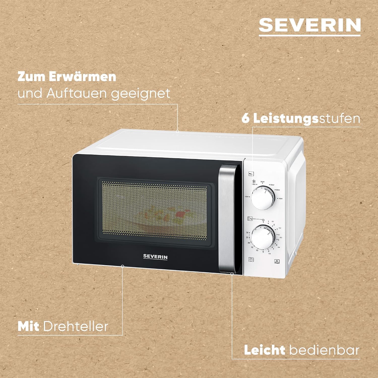 Thumbnail 4 de SEVERIN Mikrowelle MW 7885 – 17 L, Auftauen und Erhitzen, Drehteller 24,5 cm, Weiß/Edelstahl