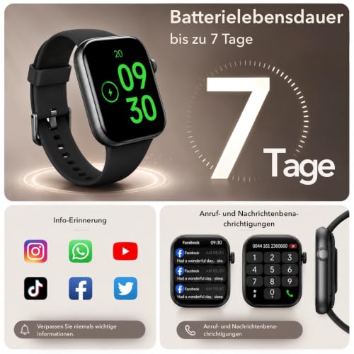 Detalle 1 de AOYBWK Smartwatch Damen/Herren mit Telefonfunktion – 1,85" HD Touch, 140+ Sportmodi, IP68