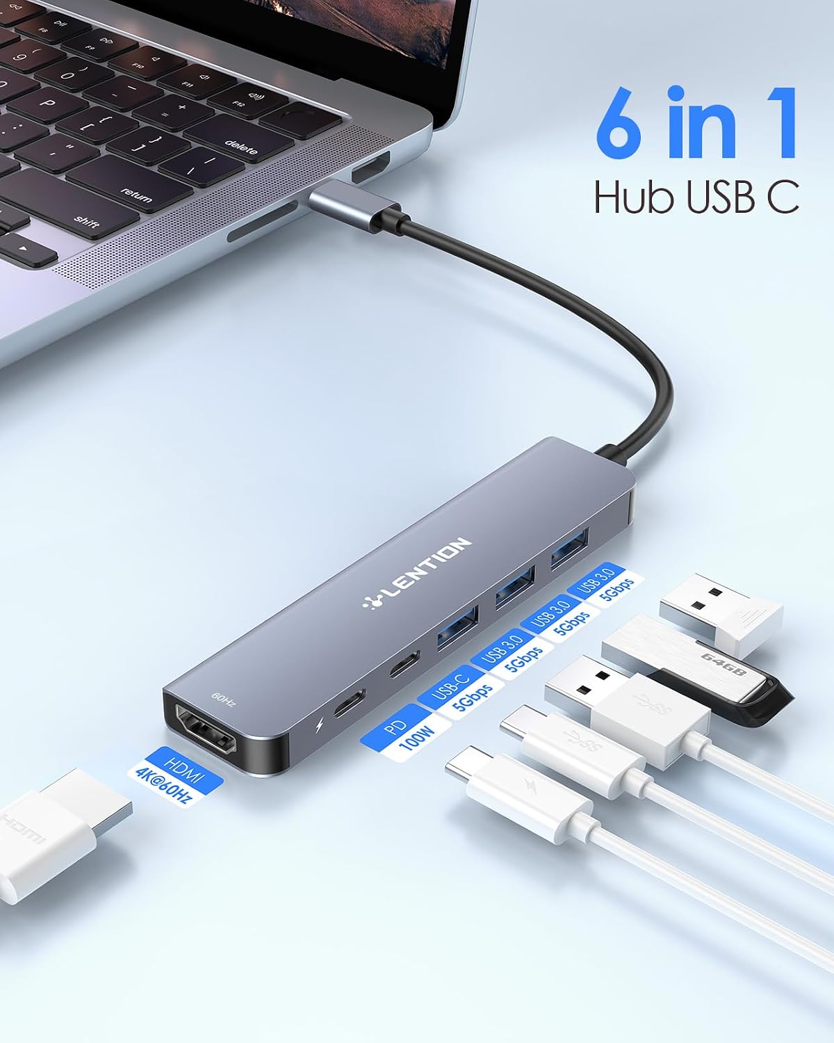 Thumbnail 1 de LENTION Hub USB C 6-in-1 HDMI 4K